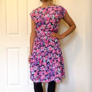Vintage 80s floral print pink purple dress DR